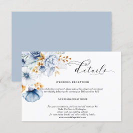 Dusty Blue White Gold Floral Wedding Begleitkarte