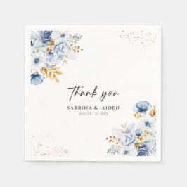 Dusty Blue White Gold Floral Wedding Serviette