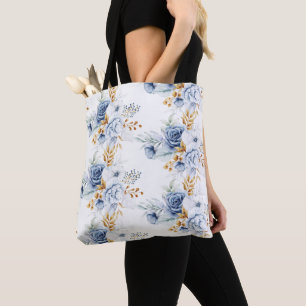Dusty Blue White Gold Floral Wedding Tasche
