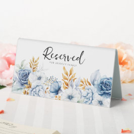 Dusty Blue White Gold Floral Wedding vorbehalten Tischaufsteller
