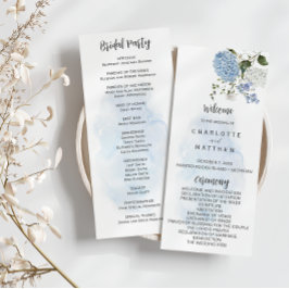 Dusty Blue White Hydrangeas Floral Wedding Program Einladung