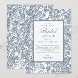 Dusty Blue & White Line Art Wildblumen Blumenstrau Einladung