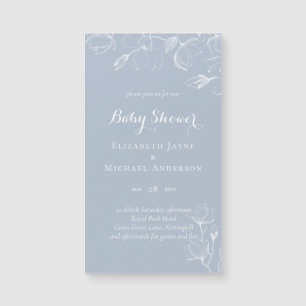 Dusty Blue White Magnolias Baby Dusche Magnetkarte