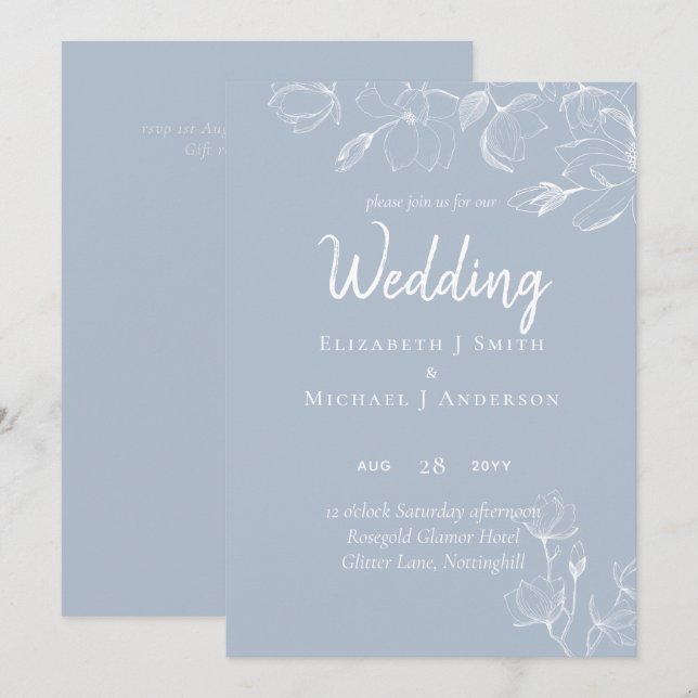 Dusty Blue White Magnolias Wedding (Vorne/Hinten)