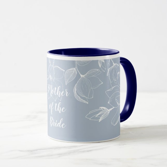 Dusty Blue White Magnolias Wedding Tasse (VorderseiteRechts)
