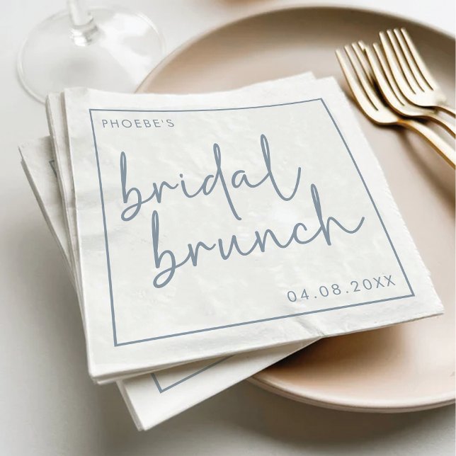 Dusty Blue & White Minimalistisch Script Bridal Br Serviette (Von Creator hochgeladen)