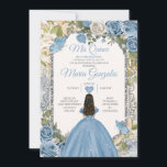 Dusty Blue & White Mis Quince 15 Anos Silver Crown Einladung<br><div class="desc">Quinceañera Dusty Blue & White Silver Crown Einladung Mis Quince 15 Anos,  16.</div>