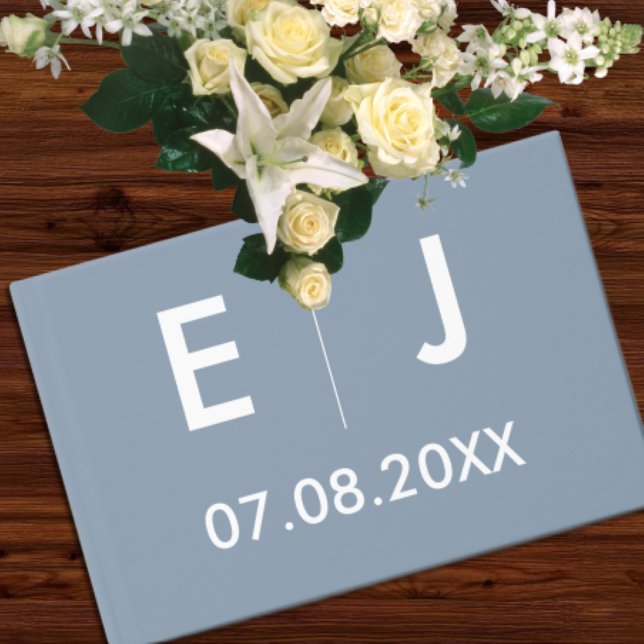 Dusty Blue & White Monogram Wedding Gästebuch (Von Creator hochgeladen)