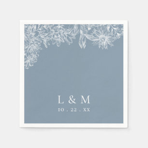 Dusty Blue White Monogram Wedding Napkins Serviette