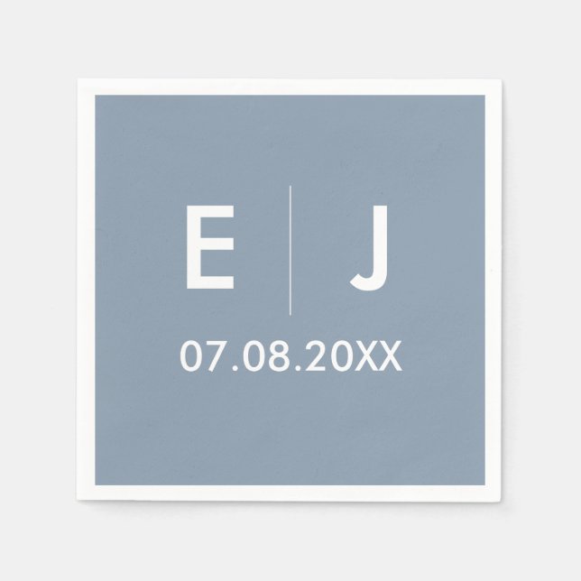 Dusty Blue & White Monogram Wedding Serviette (Vorderseite)