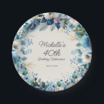 Dusty Blue White Navy Floral Women's 40. Geburtsta Pappteller<br><div class="desc">Elegant staubblaue,  weiße und marineblaue Teller der 40. Geburtstagsfeier für Blumenfrauen (oder jedes Alter). Passen Sie sich mit dem Namen des Ehrengast,  ihrem Alter und ihrem Party-Datum an. Kontaktieren Sie mich,  um Hilfe bei Ihren Anpassungen zu erhalten oder um zusätzliche Matching oder Koordination von Zazzle-Produkten für Ihr Party anzufordern.</div>