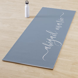 Dusty Blue & White Personalisiert Script Reversibl Yogamatte