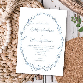 Dusty Blue White Rustic Wildblume Wreath Wedding Einladung