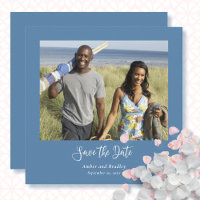 Dusty Blue White Script QR-Code Save the Date