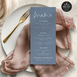 Dusty Blue White Text Wedding Menu Karte