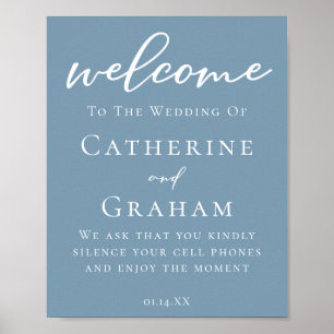 Dusty Blue White Typografy Coastal Wedding Poster