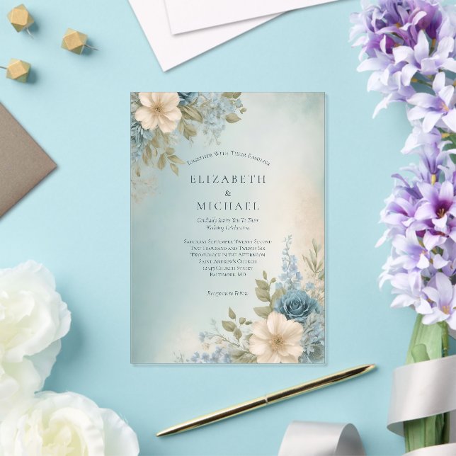 Dusty Blue White Watercolor Floral Wedding Acryleinladungen (In Situ (Hochzeit))