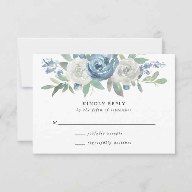 Dusty Blue & White Wedding RSVP Card Karte (Vorderseite)