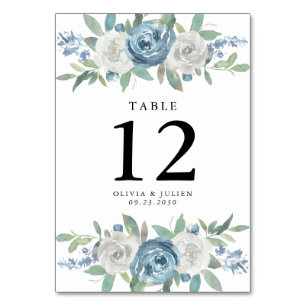Dusty Blue & White Wedding Tischnummer Cards