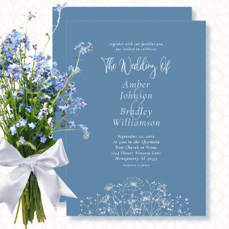 Dusty Blue White Wildblume QR Code Foto Hochzeit Einladung
