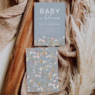 Dusty Blue Wildblume Baby in Bloom Baby Shower Einladung