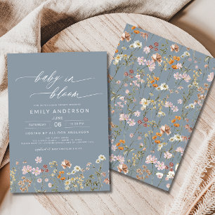 Dusty Blue Wildblume Baby in Bloom Baby Shower Einladung
