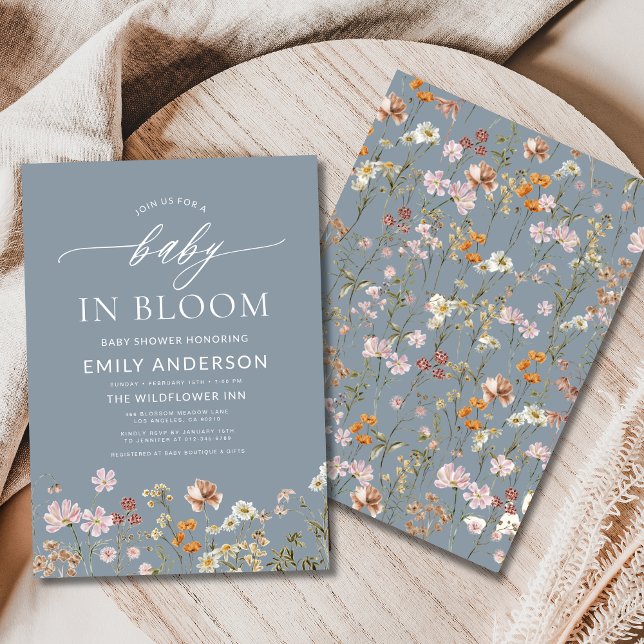 Dusty Blue Wildblume Baby in Bloom Baby Shower Einladung (Von Creator hochgeladen)