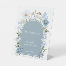 Dusty Blue Wildblume Baby in Bloom Baby Shower Sockelschild