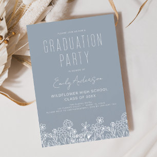 Dusty Blue Wildblume Bloom Graduation Party Boho Einladung