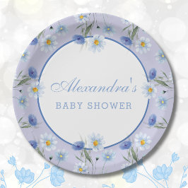 Dusty Blue Wildblume Boho Baby Shower Pappteller