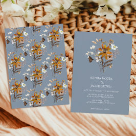 Dusty Blue Wildblume Boho Hochzeit im Herbst Einladung