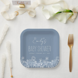 Dusty Blue Wildblume Boho Kinderdusche in Bloom Pappteller
