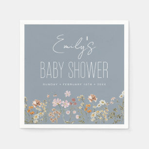 Dusty Blue Wildblume Boho Kinderdusche in Bloom Serviette