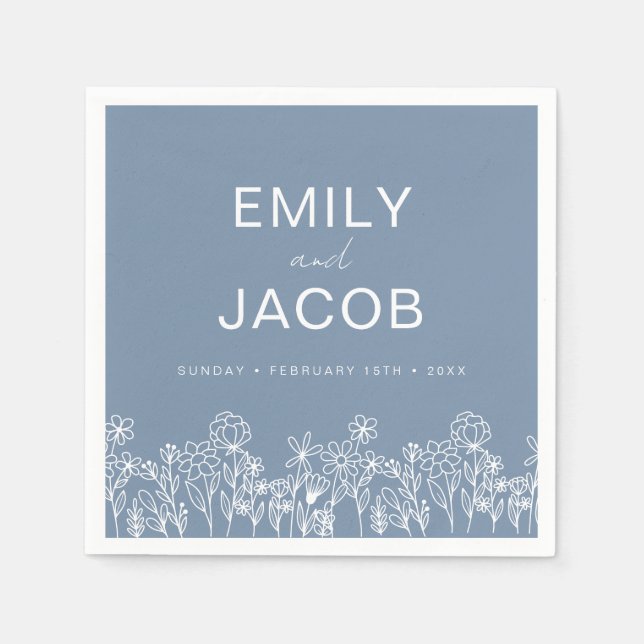 Dusty Blue Wildblume Boho Wedding in Bloom Serviette (Vorderseite)