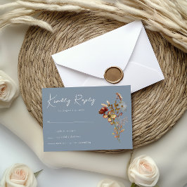 Dusty Blue Wildblume Boho Wedding RSVP Card Karte