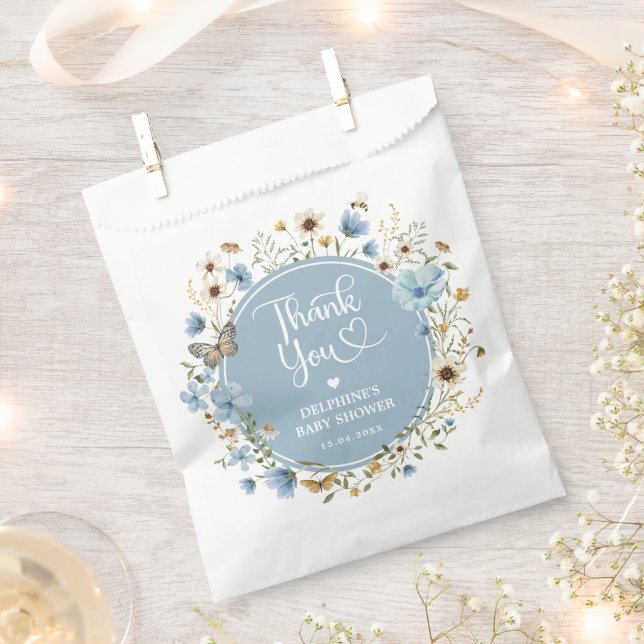 Dusty Blue Wildblume Boy Baby Shower Geschenktütchen (Ausgeschnitten)