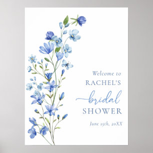 Dusty Blue Wildblume Brautparty Begrüßungszeichen Poster