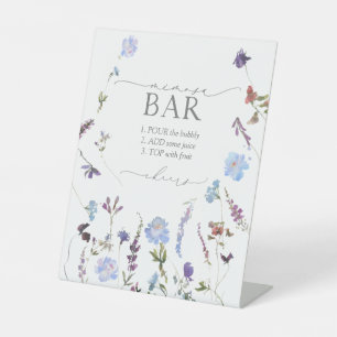 Dusty Blue Wildblume Brautparty Mimosa Bar Sockelschild