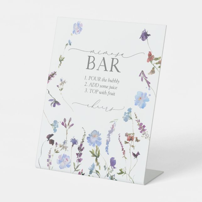 Dusty Blue Wildblume Brautparty Mimosa Bar Sockelschild (Vorderseite)