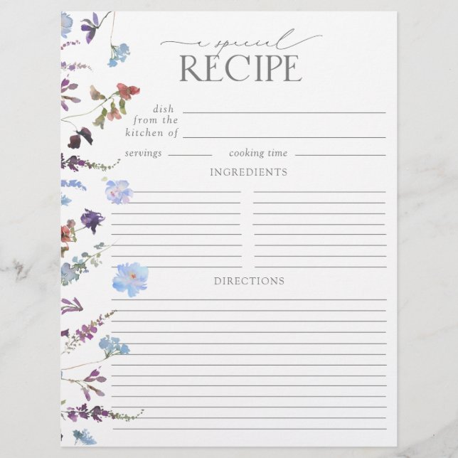 Dusty Blue Wildblume Brautparty Rezept Seite (Vorderseite)
