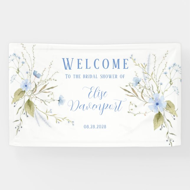 Dusty Blue Wildblume Brautparty Willkommen Banner (Horizontal)