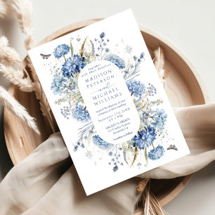Dusty Blue Wildblume & Butterfly Wedding Einladung