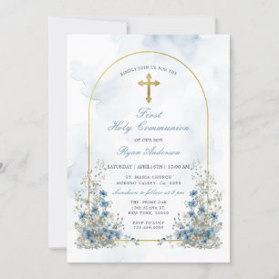 Dusty Blue Wildblume Erste Heilige Kommunion Einladung