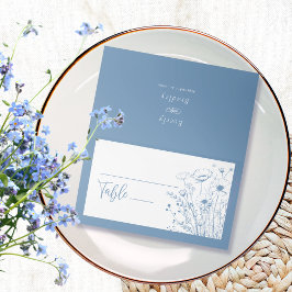 Dusty Blue Wildblume Floral Botanical Modern Platzkarte