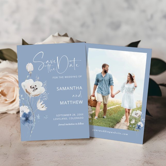 Dusty Blue Wildblume Floral Wedding Save The Date (Von Creator hochgeladen)