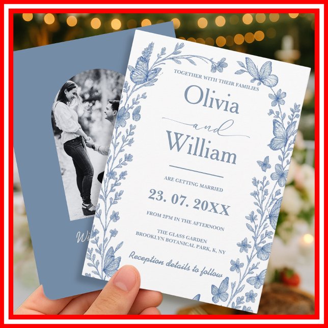 Dusty Blue Wildblume Foto Wedding Einladung (Von Creator hochgeladen)