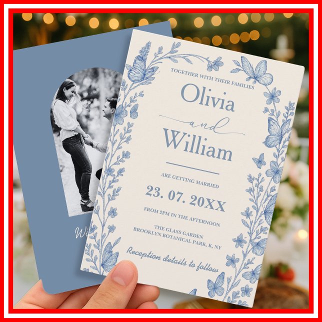 Dusty Blue Wildblume Foto Wedding Einladung (Von Creator hochgeladen)
