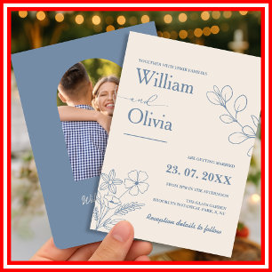 Dusty Blue Wildblume Foto Wedding Einladung