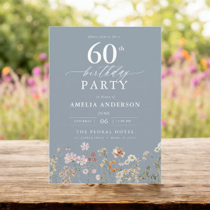 Dusty Blue Wildblume Garden Floral 60. Geburtstag Einladung