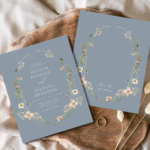 Dusty Blue Wildblume Garden Wedding Einladung Flyer